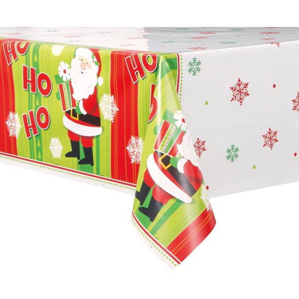 Plastic Happy Santa Christmas Table Cover, 84" x 54"