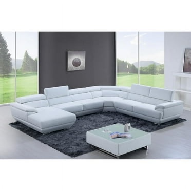 430 Leather Sectional Sofa in Pure White, Right Facing Chaise