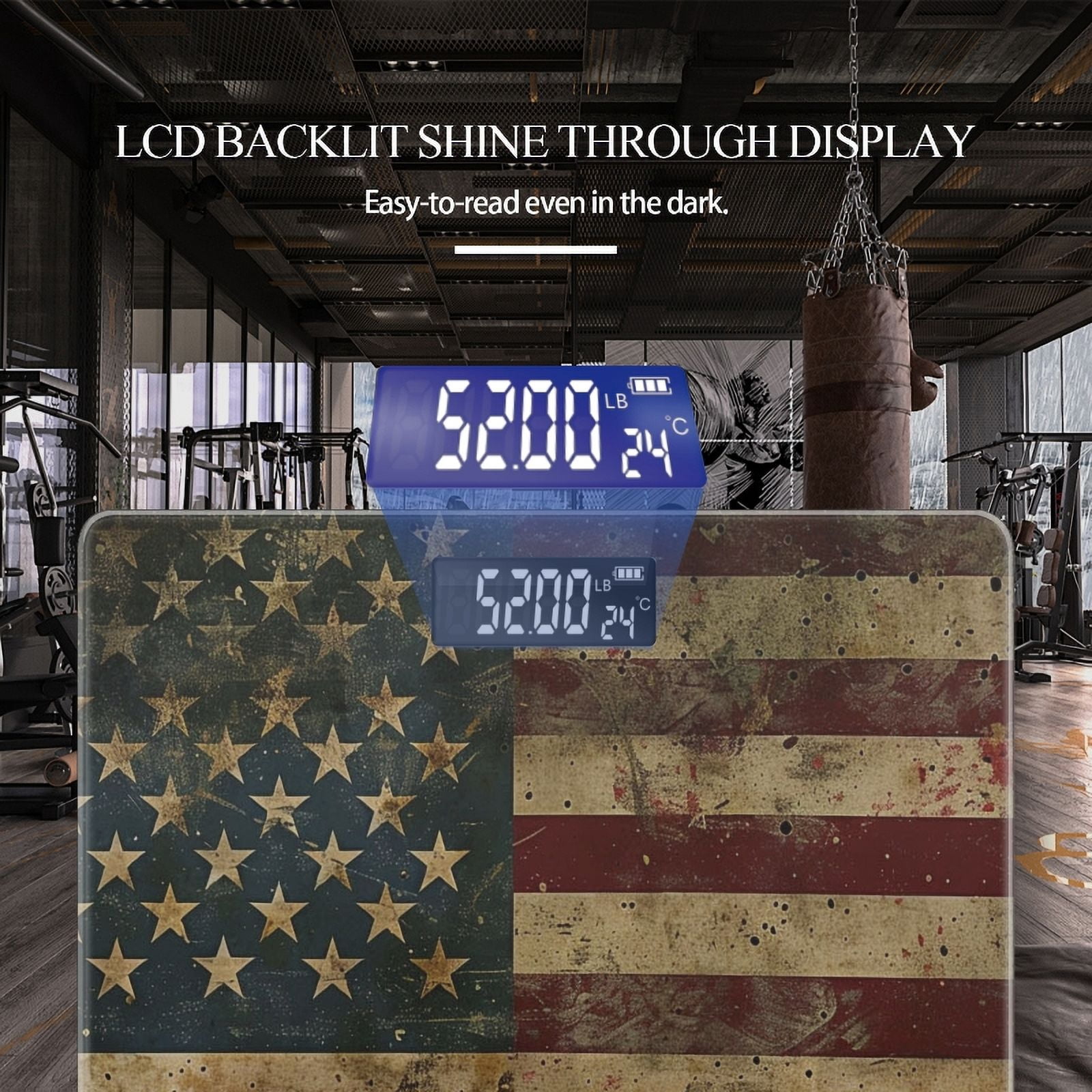 High Precision Body Weight Scale Smart Bathroom Scales with Large LCD Display(400lbs),Decorative for Bedroom-Vintage American Flag With Grunge Textures
