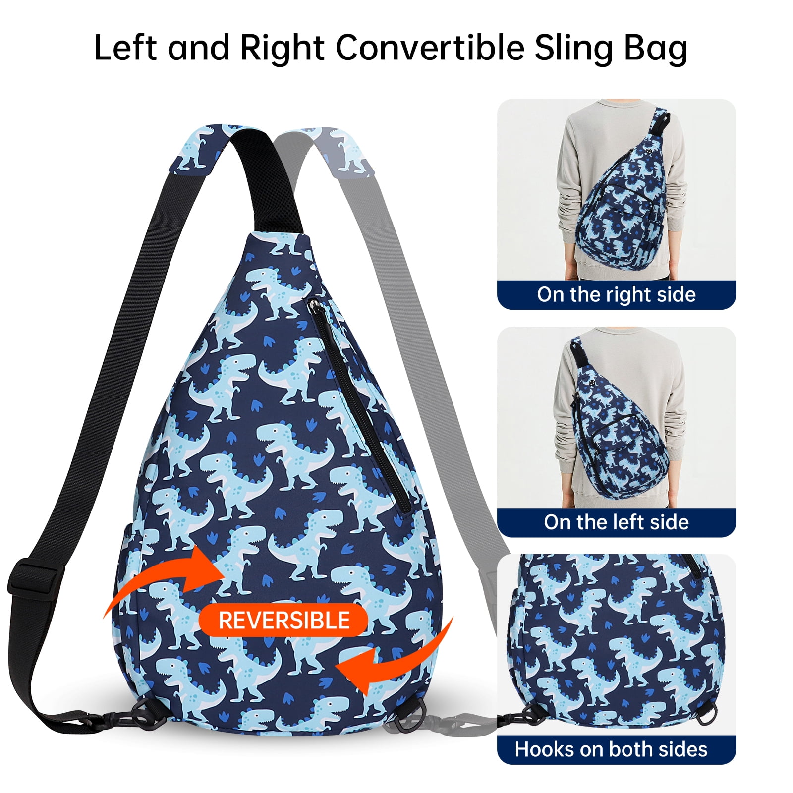 HAWEE Women's Convertible Backpack Messenger Crossbody Purse Dinosaur Animal Print Sling Purse for Yoga Gym
