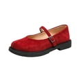thumbnail image 3 of IEMIEMIEM Mary Jane Shoes Women Suede Ballet Flats Platform Non-Slip Classics Round Toe Ankle Buckle Strap Comfort Casual Dress Work Mary Jane Flat Shoes Red 5.5 Wide, 3 of 8