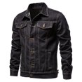 thumbnail image 2 of REDHOTYPE Men's Denim Jacket Veste en Jean Décontractée à Col Rabattu Uni à Simple Boutonnage Automne Coupe Slim, 2 of 3