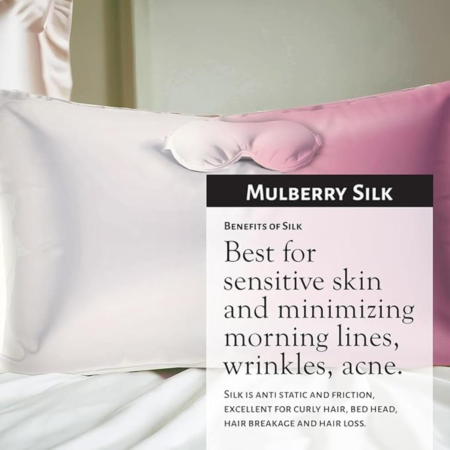 Market Fresh Beauty Silk Sleep Set, Pillowcase, Eye Mask and Hair Scrunchie, Silk, Pink  White Gradient