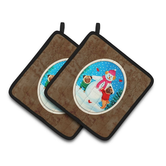 Carolines Treasures 7115PTHD Snowman With Pug Winter Snowman Pair of Pot Holders