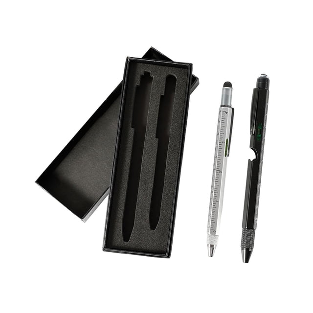 Regalos para hombres Bolígrafo multiherramienta con LED, destornillador, abridor de botellas, regla, lápiz óptico, plata y negro