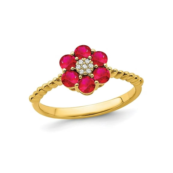 Gem & Harmony 9/10 Carat (Ctw) Natural Ruby Flower Ring in 14K Yellow Gold for Women