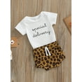 thumbnail image 3 of Baby Summer Clothes Short Sleeved Letter Romper + Drawstring Leopard Shorts 2 Piece Outfits Set, 3 of 7