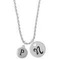 thumbnail image 1 of Delight Jewelry Silvertone Capital Letter - P - Pebble Disc - Silvertone Script Initial Disc - N - Charm Necklace, 20"+3", 1 of 4