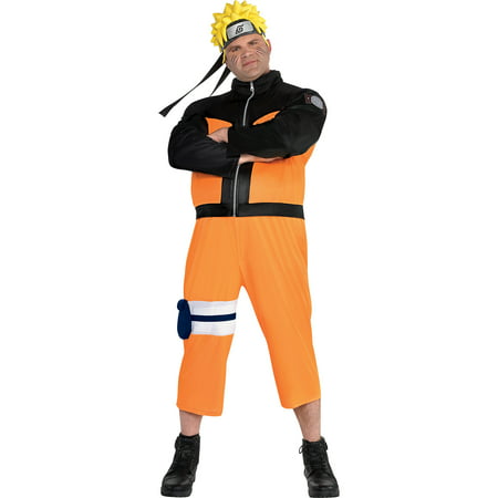Party City Naruto Costume for Adults, Plus Size, Includes Black and Orange Zip Jumpsuit, Shuriken Holster, and