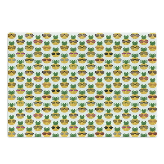 Tropical Cutting Board, Pineapples Wearing Sunglasses Funny Arrangement with Exotic Fruits Illustration, Decorative Tempered Glass Cutting and Serving Board, Large Size, Multicolor, by Ambesonne