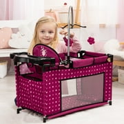 Bayer Design Dolls: Multi Bed - Hot Pink, Dots, Fairy - Playpen For Dolls Up To 18, Built-In Highchair & Mobile, Pillow & Blanket, Kids Toy, Age 3+