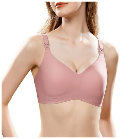 Gvdentm Nursing Bras Maternity Bra for Breastfeeding Pregnancy Wireless Bralette with Pads(Pink 2XL)