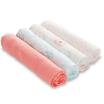 aden + anais essentials, 100% Muslin Cotton Swaddle Blanket, Unisex, 4 Pack, Full Bloom