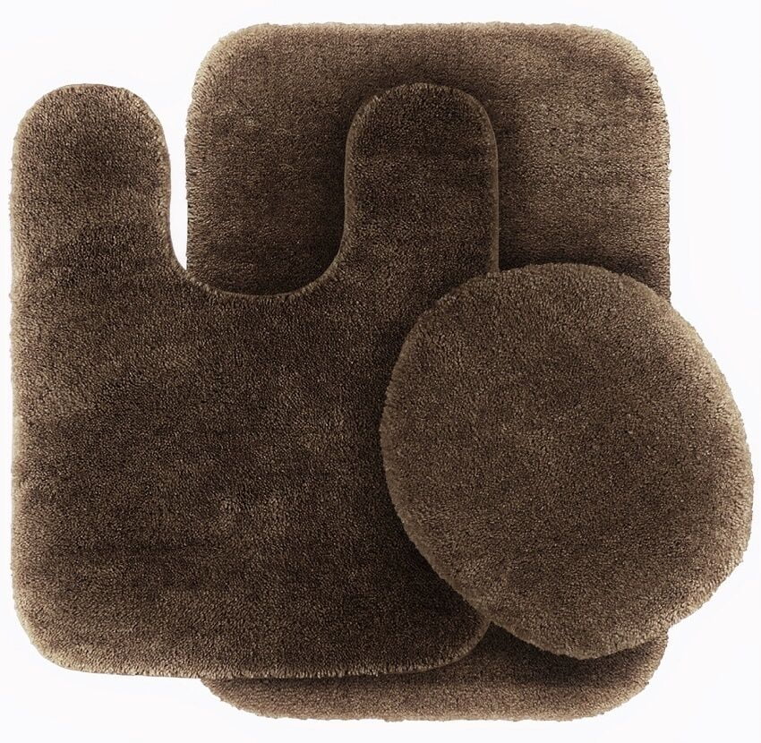 3 Pc Brown Bathroom Set Bath Mat Rug Contour And Toilet Lid 3 Pc Brown Bathroom Set Bath Mat Rug