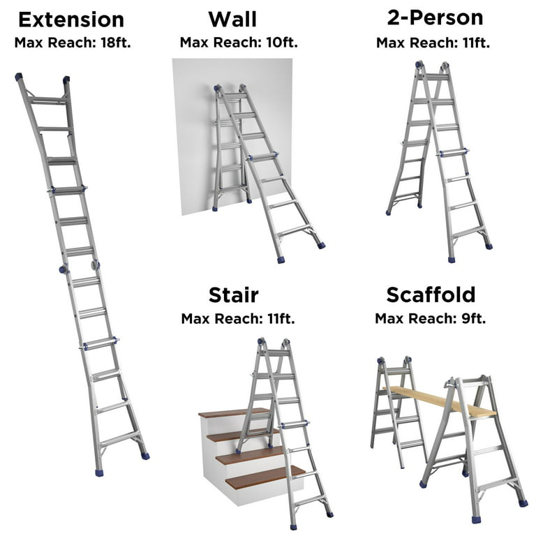COSCO 18 ft Max Reach Multi Position Aluminum Ladder, Silver
