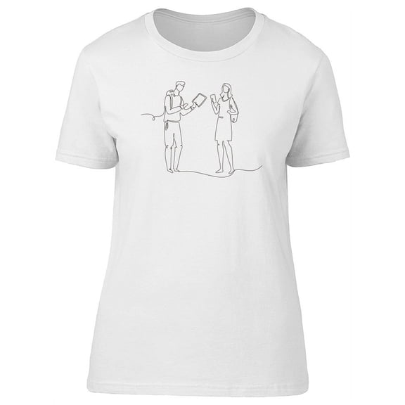 Man & Lady Coworkers Line Sketch Tee Women's -Image by Shutterstock