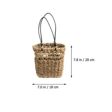 

1PC Hand-woven Handle Basket Simulation Flower Woven Basket Flower Ware (Khaki)