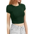 thumbnail image 2 of outfmvch crop tops for women casual solid color tank short sleeve crop t-shirt womens tops crop tops Z Green 1 XL, 2 of 7