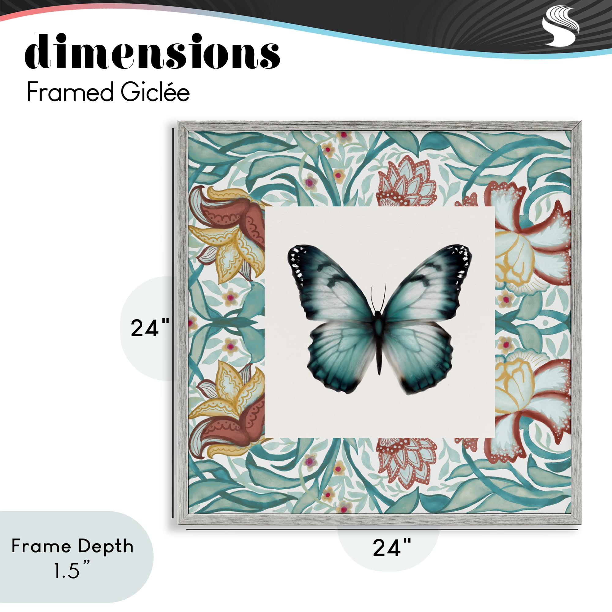 Stupell Industries Blue Toned Baroque Butterfly Gray Framed Giclee Art, design by Elizabeth Medley
