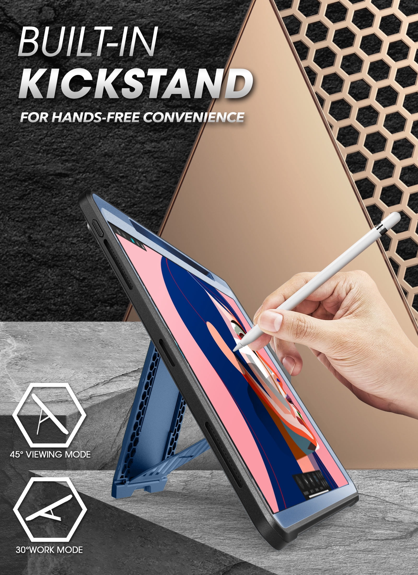 SUPCASE Unicorn Beetle Pro Series Case for iPad Pro 12.9 Inch (2021 / 2020), Support Apple Pencil Charging with Built-in Screen Protector Full-Body Rugged Kickstand Protective Case (Tilt)