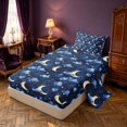 thumbnail image 2 of Homewish Watercolor Moon Stars Twin Sheets, Cartoon Clouds Bedding for Kids, Blue, 3 Pieces, 1 Flat Sheet, 1 Fitted Sheet and 1 Pillowcase, 2 of 6
