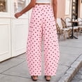 thumbnail image 5 of JFGHDG Polka Dot Pants for Women Summer Boho Beach Elastic Waist Wide Leg Palazzo Cotton Linen Barrel Pants with Pockets Vacation Wear Pink 3XL, 5 of 7