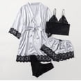 thumbnail image 2 of Brnmxoke Womens Lingeries Silk Pajamas Robes Set 4Pcs Sexy Pjs Cami Shorts Satin Sleepwear Soft Cozy Lace Solid Color Nightwear Sets Loungewear, 2 of 7