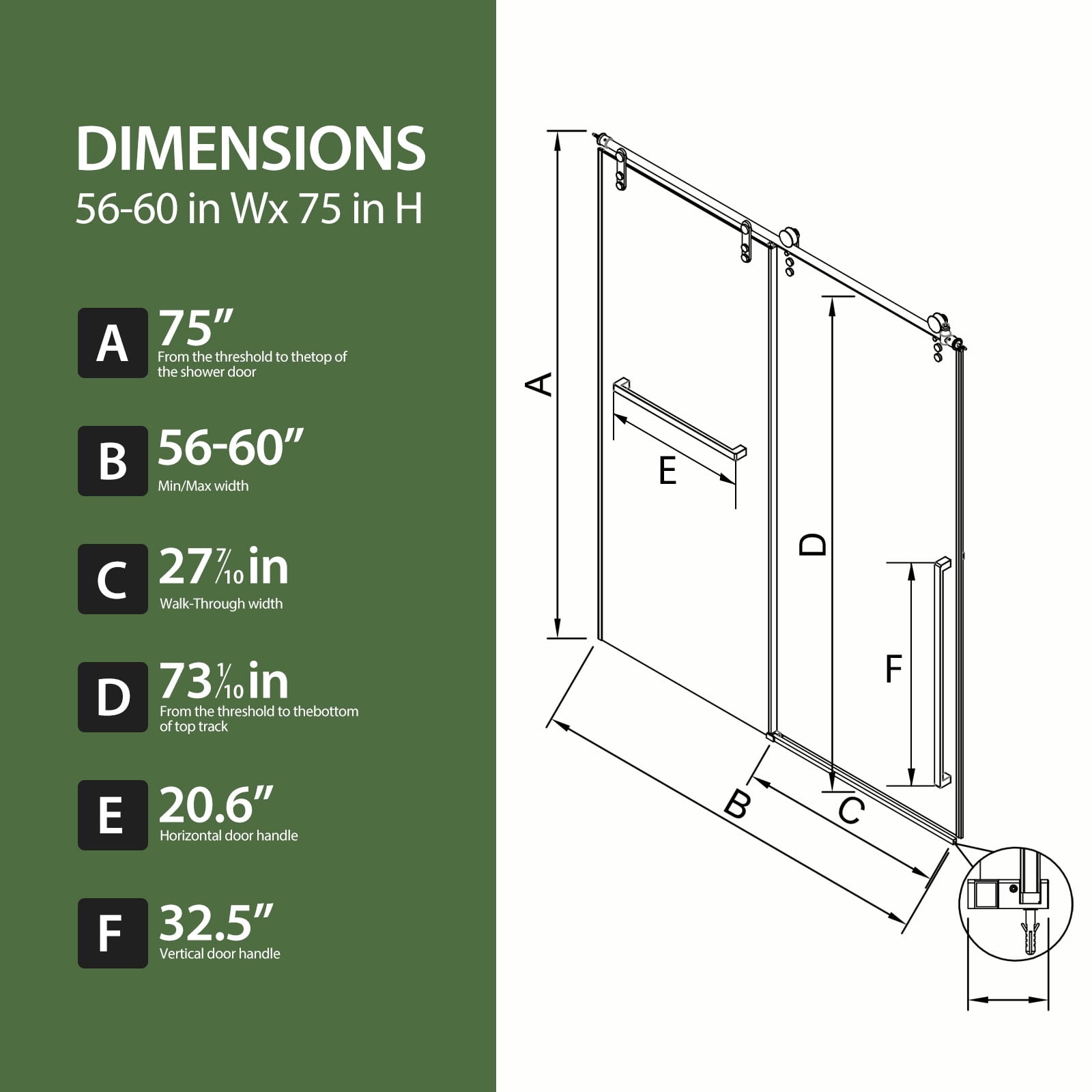 MAYEERTY Frameless Sliding Shower Door, Chrome Screen, 5/16" Tempered Glass with Explosion-Proof Film, Waterproof & Reversible Installation