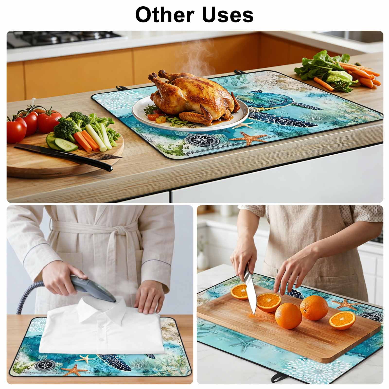 Turquoise Turtle Stove Top Cover for Electric Stove, Heat-proof & Non Slip Glass Top Stove Cover Protector, Farmhouse Coastal Starfish Seaweeds Kitchen Flat Cooktop Rubber Mat 24x21 Inches