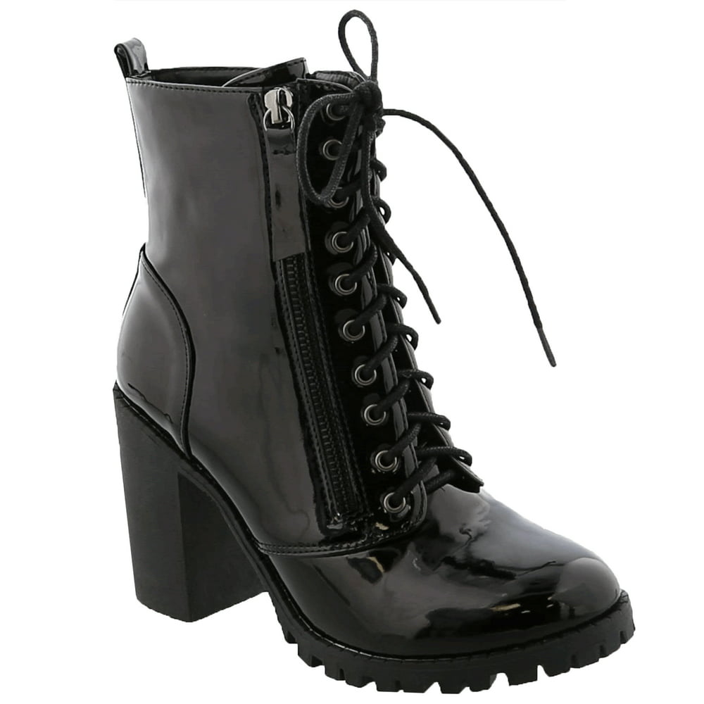 SNJ - Womens Chunky Heel Platform Lug Sole Lace Up Ankle Combat Bootie ...