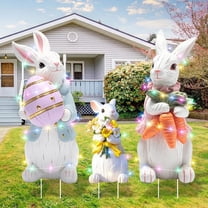 YIBAGA Easter Bunny Yard Signs Extra Large Easter Outdoor Decorations with Stakes with LED Lights 3pcs