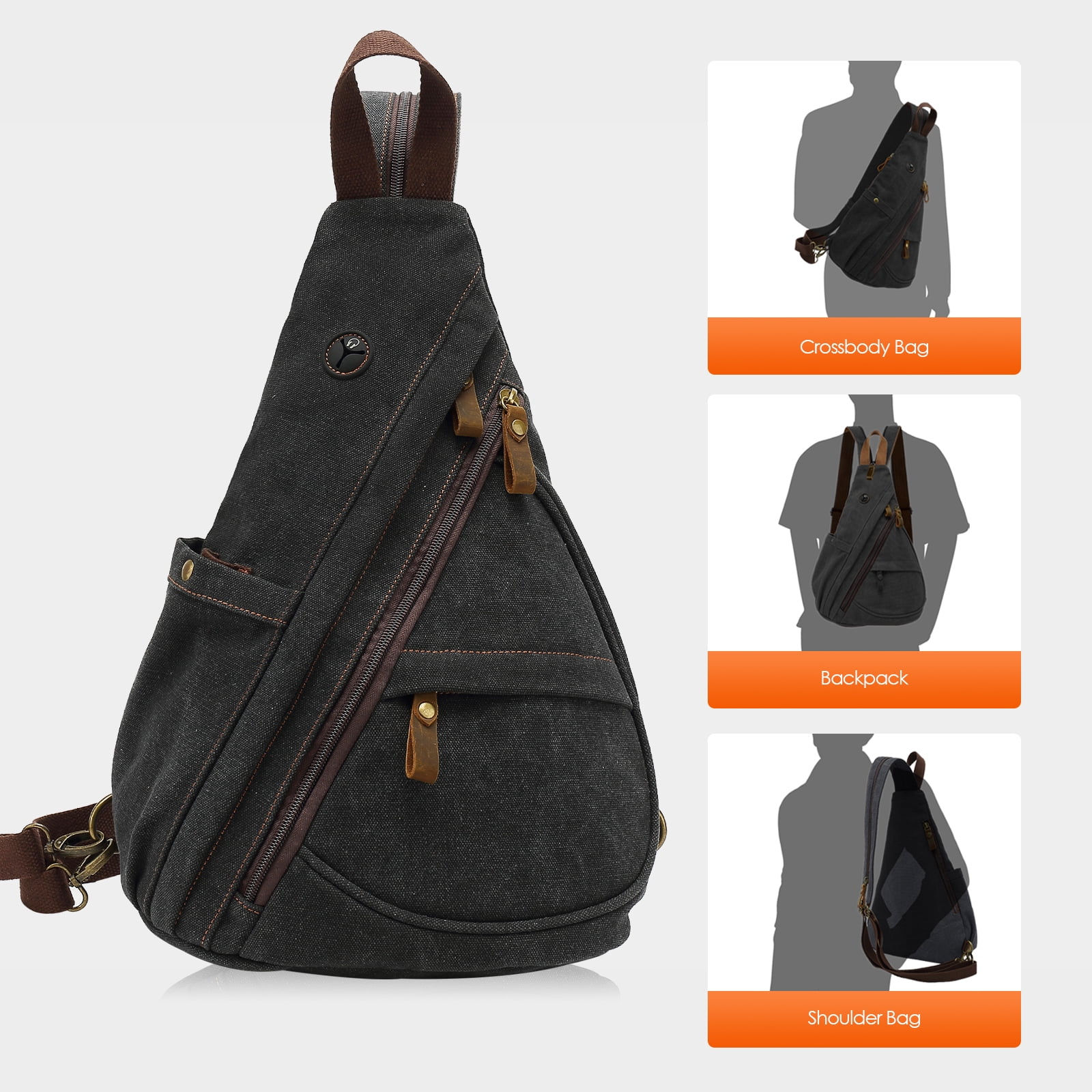 Ueasy Vintage Canvas Sling Bag with Earphone Hole, Water-Resistant Crossbody Backpack for Hiking Travel Gym, Perfect Gift for Thanksgiving & Christmas, Unisex