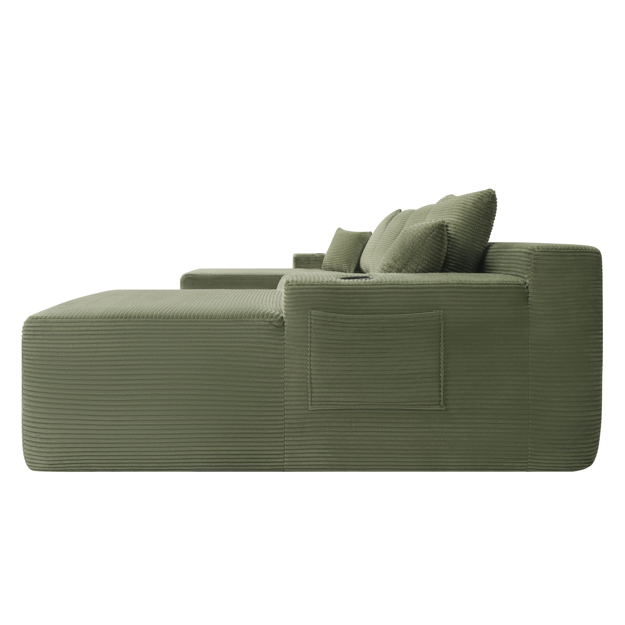 U-Shaped Sectional Sofa with Chaise and Cup Holders, 126'' Modular Sofa Couch with Side Pockets, Modern Upholstered Couch for Living Room, No Assembly Required