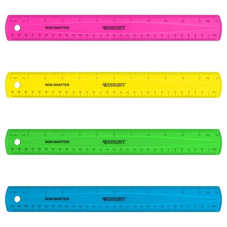 (200 pack) Westcott Shatterproof 12" Ruler, Translucent Assorted Colors 12pk