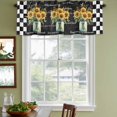 thumbnail image 5 of 2 Panels Sunflower Vintage Valance for Windows, Farmhouse Floral Black Checkered Light Filtering Kitchen Curtains, Rod Pocket Window Treatment Curtain Valances for Living Room Bedroom, 42"x12", 5 of 9