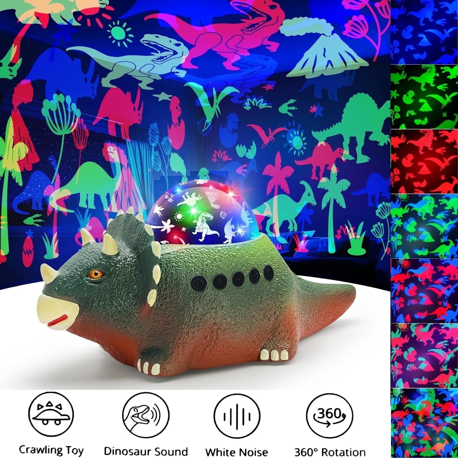 Dinosaur Projector Lamp, Dinosaur Toy Night Light for Kids, 360-Degree Rotating Projection and 12 Types of White Noise, Starry Night Lights for Room Decoration (Red)