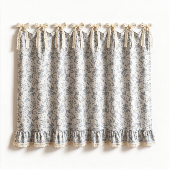 VENTORA Striped Oven Door Curtain with Storage Pockets, Cotton Linen Stove Front Cover with Bow Tie Lace Design, Decorative Kitchen