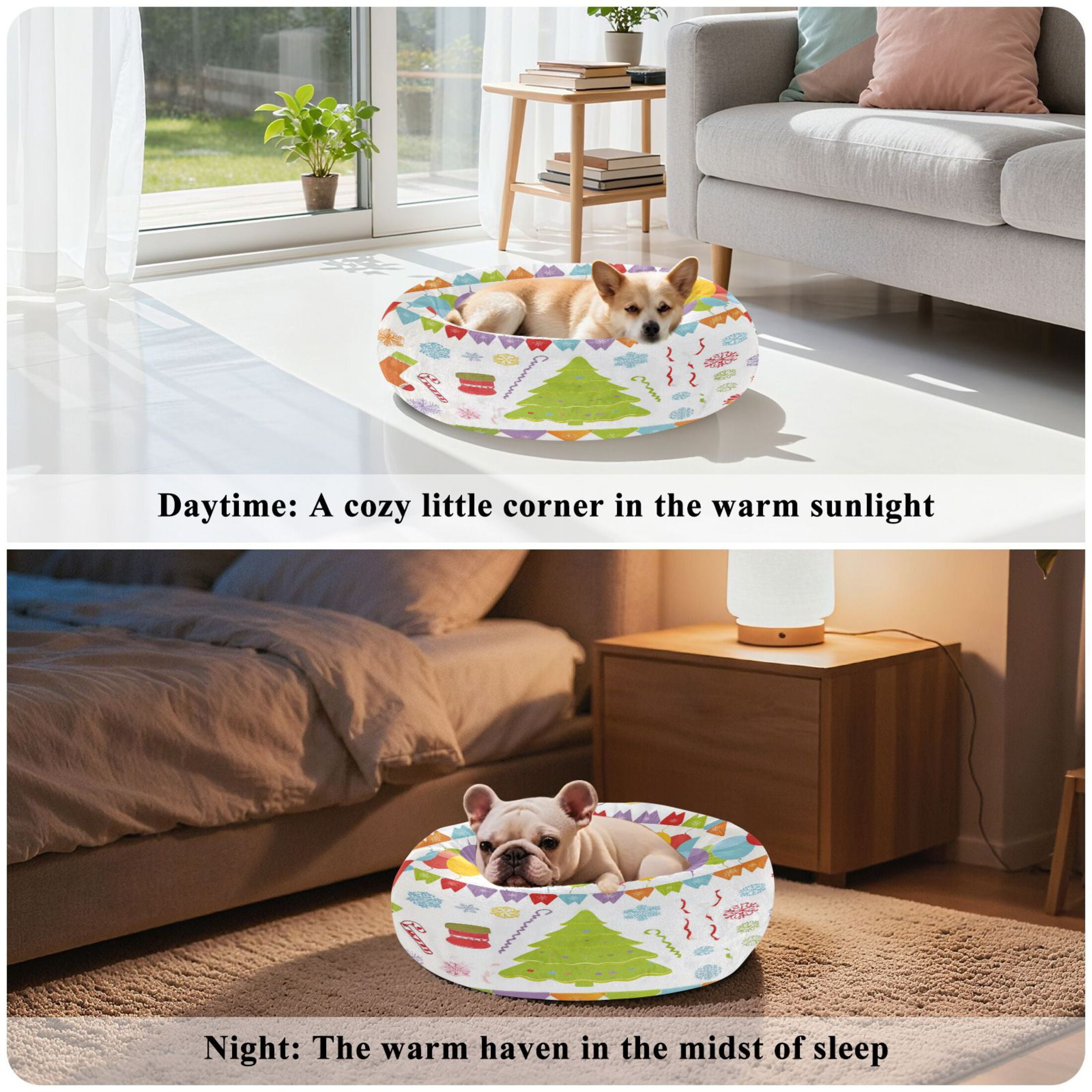 Iauyy Pet Couch Donut Cat Bed for Indoor Cats/Small Dogs Washable & Machine with Non-slip Bottom Calming Cat Furniture, A Flags Wreaths (M)