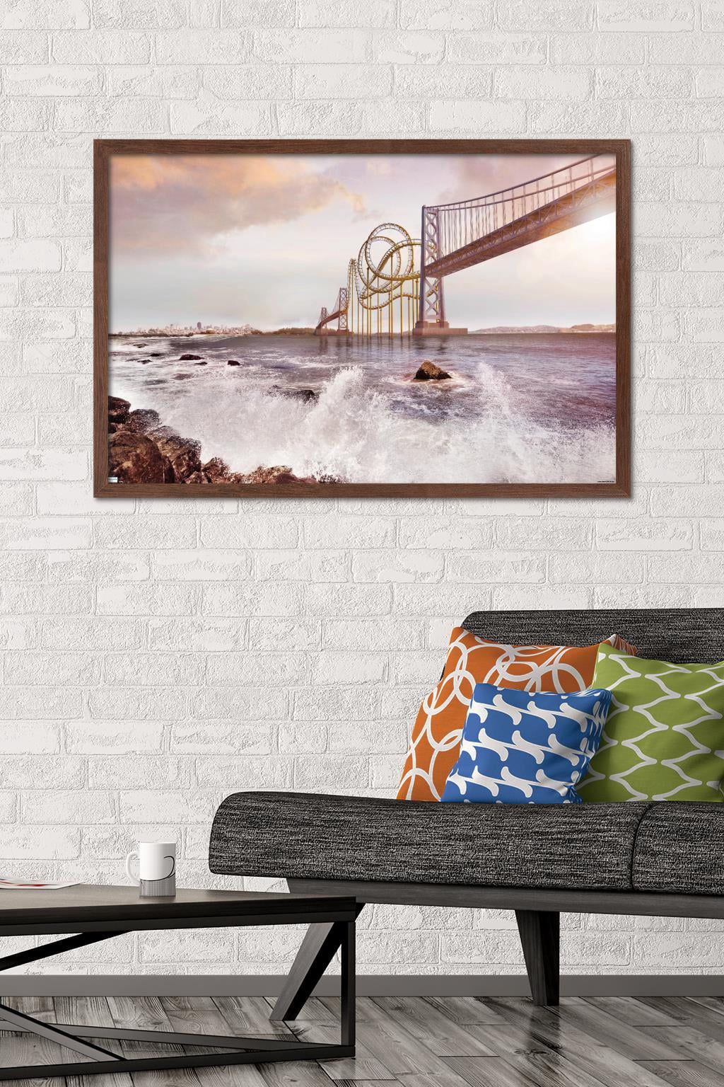 Roller Coaster Bridge Wall Poster, 22.375" x 34" Framed