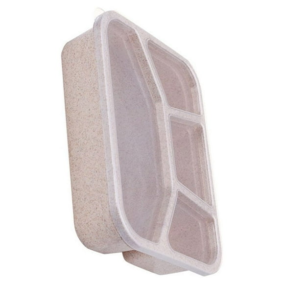 Xingzhi 4-Grids Lunch Box with Compartments Sungle Layer Multi-colors Fruit Holder Fresh-keeping Plastic Storage Case Kitchen School Beige
