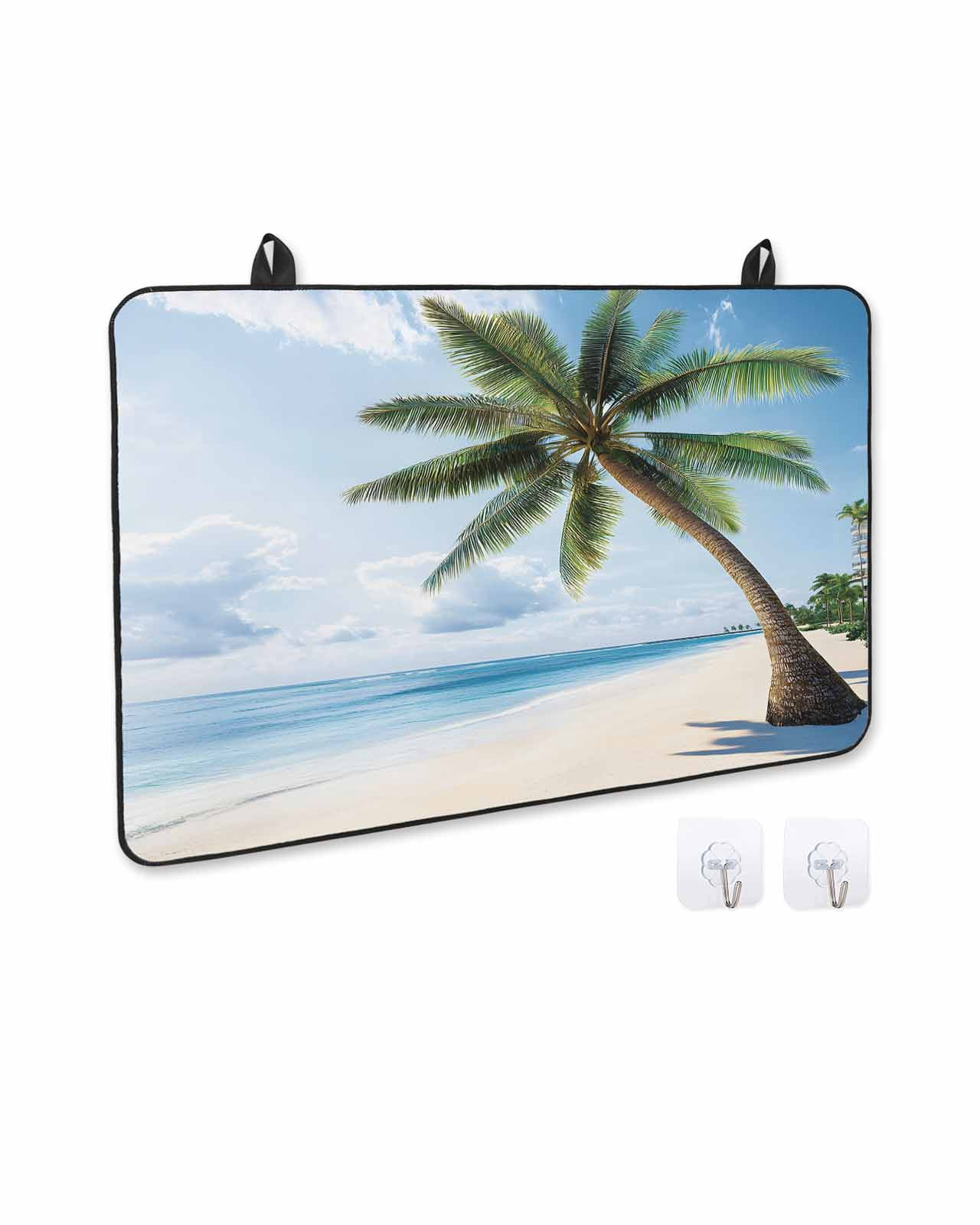 nqOlkjepod Large Induction Cooktop Protector Mat 24"x21", Beach Palm Tree Stove Top Covers for Electric Stove, Ocean Coastal Sky Nature Scenery Stove Burner Cover Mats, Glass Top Stove Cover