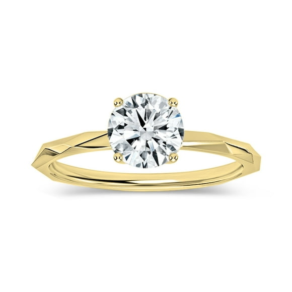 ALLORYA Bague de Fiançailles Ronde Solitaire Certifiée IGI 0.75 Carat avec Tige Texturée en Diamant Blanc pour Femmes en Or Jaune Massif 14K, Taille 6.5