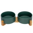 thumbnail image 1 of Spunkyjunky Cuenco De Cerámica Para Perros Y Gatos Con Soporte De Madera, Juego De Agua Y Comida Ponderada Con Esmalte Mate Antideslizante Para Gatos, Perros Medianos, 28,7 Onzas, 1 of 5