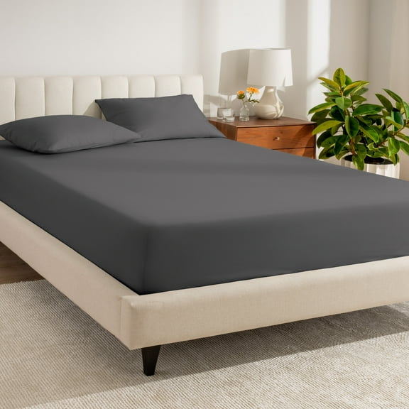 Bare Home 100% Organic Cotton Fitted Sheet - Percale Weave - Twin, Gray