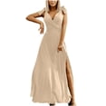 thumbnail image 1 of Robes d'Invités de Mariage Femmes Élégantes Sans Manches Solide V-Cou Mince Robe Maxi Split Robes de Retour, 1 of 7