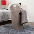 thumbnail image 3 of Mind Reader 60L Rolling Laundry Hamper, Clothes Basket, Lid, Wheels, Wicker Style, Plastic, 19.5"L x 14.75"W x 29.25"H, Tan, 3 of 10