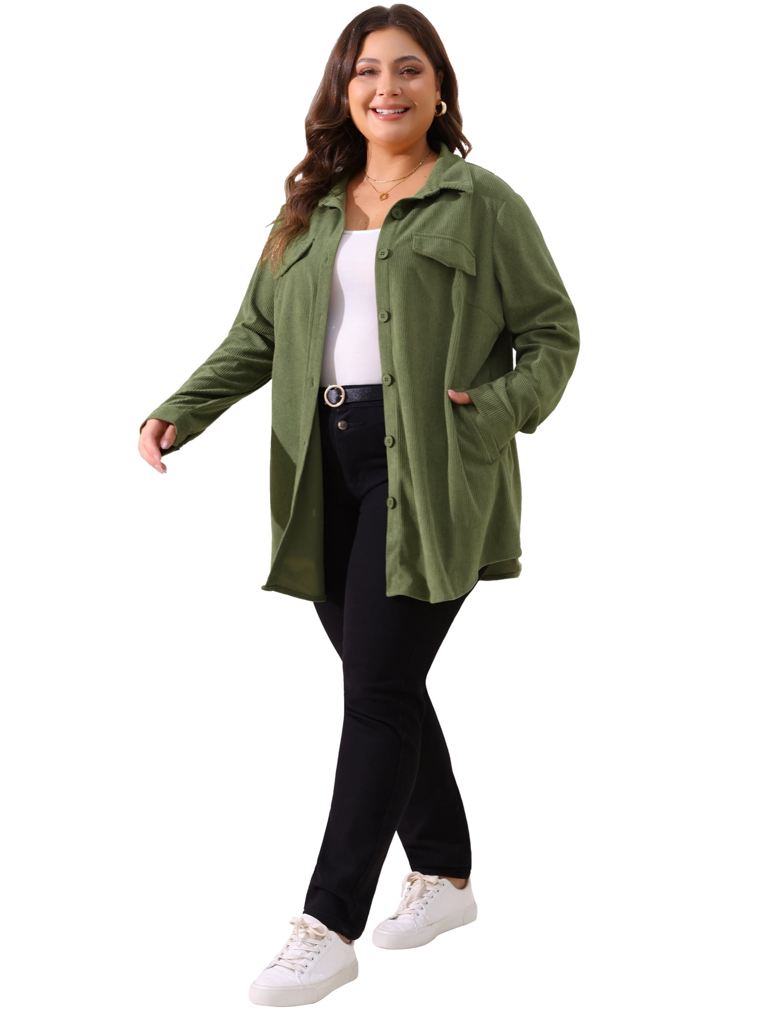 DARING DIVA Plus Size Corduroy Shirts Button Down Shackets Jacket 3X Green