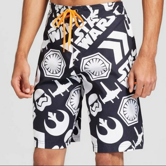 Bioworld Star Wars Disney Men's Stormtrooper Swim Trunks Board Shorts - Black - (Medium)