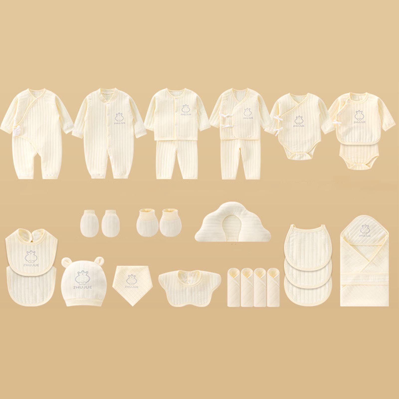 Newborn Baby Girls Boys Clothes Essentials Set (28 Pcs) Soft Cotton Infant Layette Bundle Outfits Yellow 0-3 Month