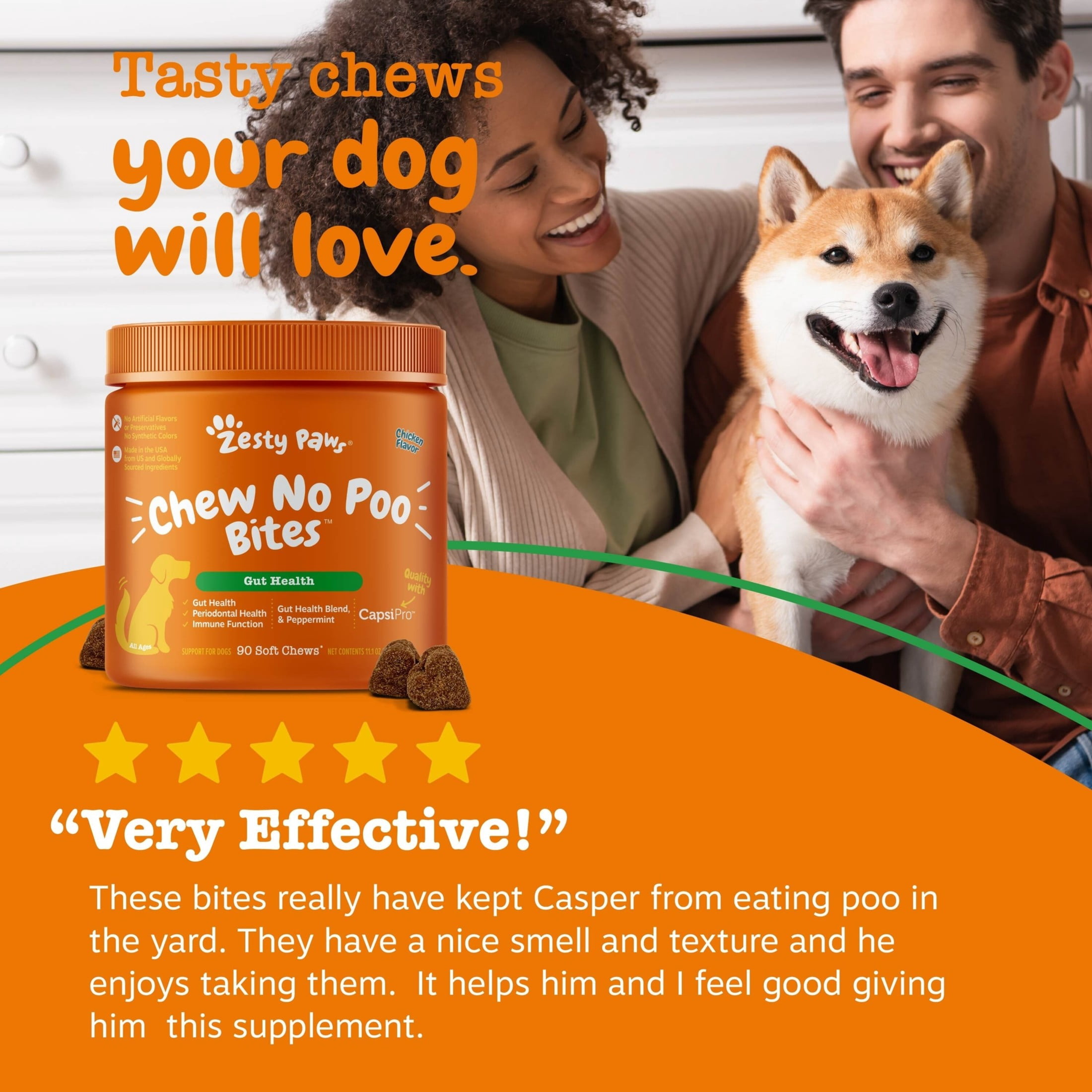 Zesty Paws Chew No Poo Bites Dog Supplement Chicken Flavor, 90 Count